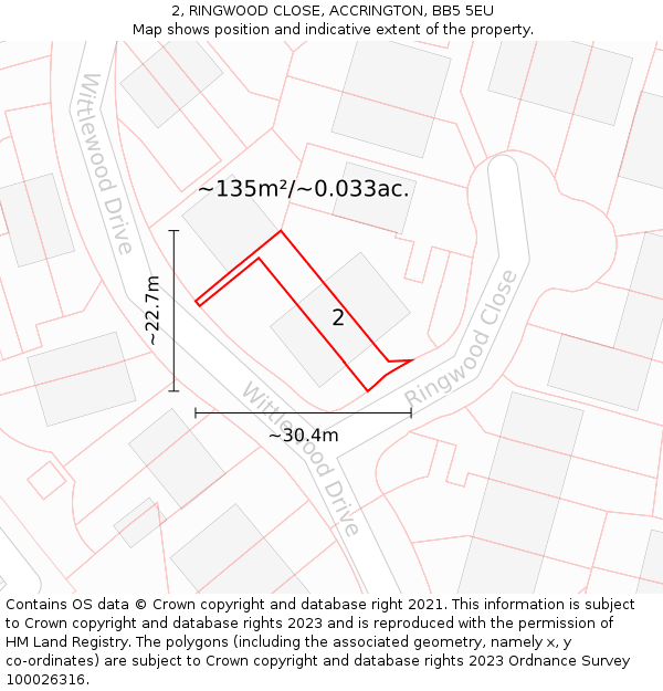 2, RINGWOOD CLOSE, ACCRINGTON, BB5 5EU: Plot and title map