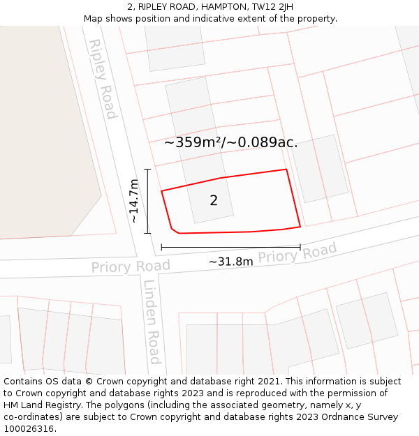 2, RIPLEY ROAD, HAMPTON, TW12 2JH: Plot and title map
