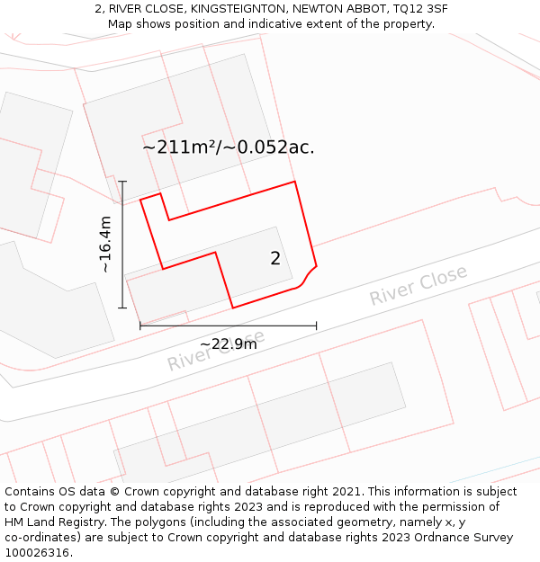 2, RIVER CLOSE, KINGSTEIGNTON, NEWTON ABBOT, TQ12 3SF: Plot and title map