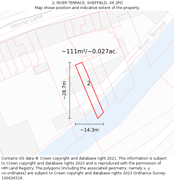 2, RIVER TERRACE, SHEFFIELD, S6 2PD: Plot and title map