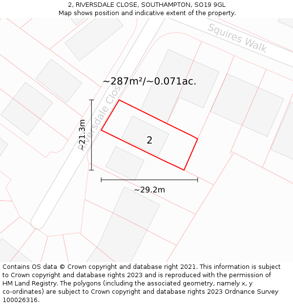 2, RIVERSDALE CLOSE, SOUTHAMPTON, SO19 9GL: Plot and title map