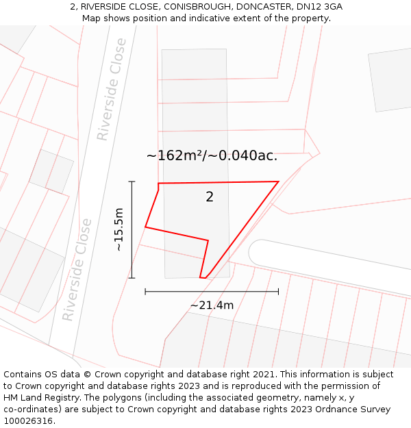 2, RIVERSIDE CLOSE, CONISBROUGH, DONCASTER, DN12 3GA: Plot and title map