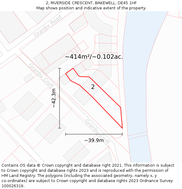 2, RIVERSIDE CRESCENT, BAKEWELL, DE45 1HF: Plot and title map