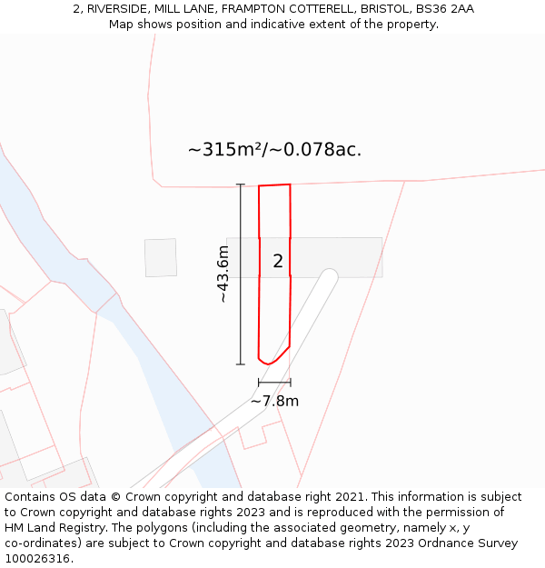 2, RIVERSIDE, MILL LANE, FRAMPTON COTTERELL, BRISTOL, BS36 2AA: Plot and title map