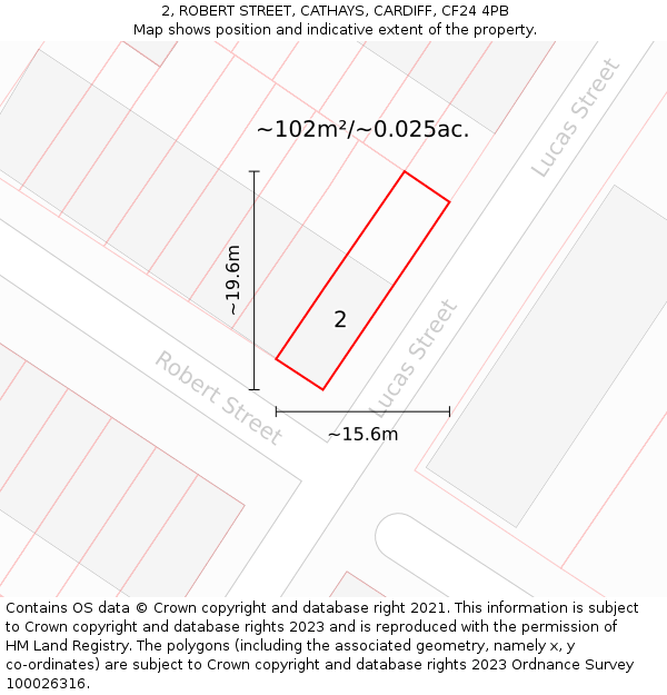 2, ROBERT STREET, CATHAYS, CARDIFF, CF24 4PB: Plot and title map