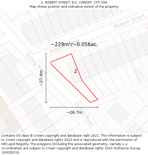 2, ROBERT STREET, ELY, CARDIFF, CF5 5AA: Plot and title map