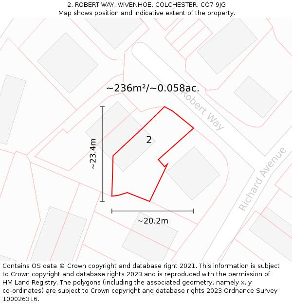 2, ROBERT WAY, WIVENHOE, COLCHESTER, CO7 9JG: Plot and title map