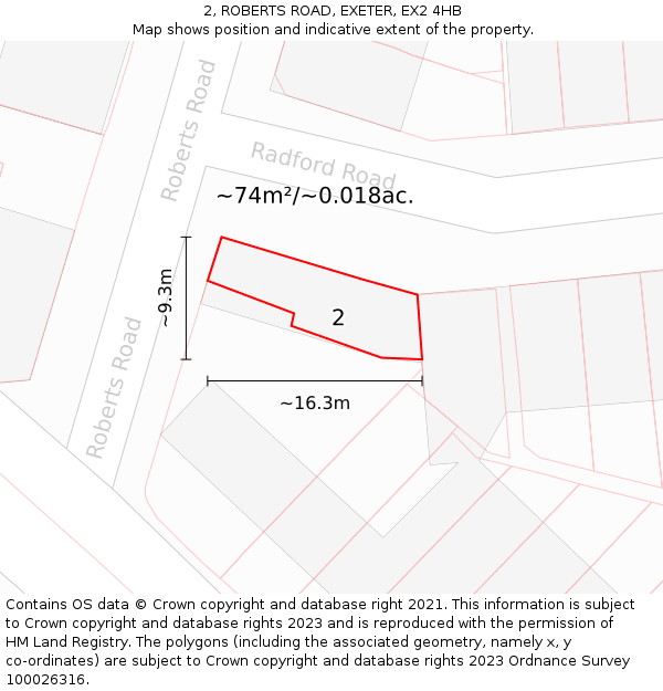 2, ROBERTS ROAD, EXETER, EX2 4HB: Plot and title map