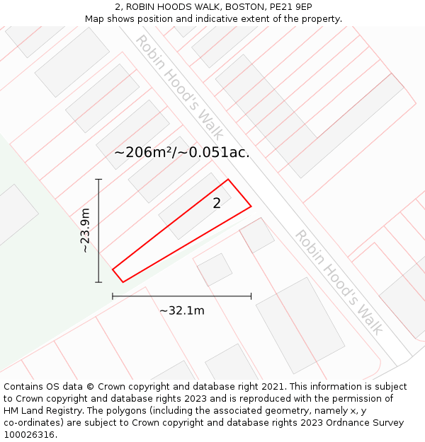2, ROBIN HOODS WALK, BOSTON, PE21 9EP: Plot and title map