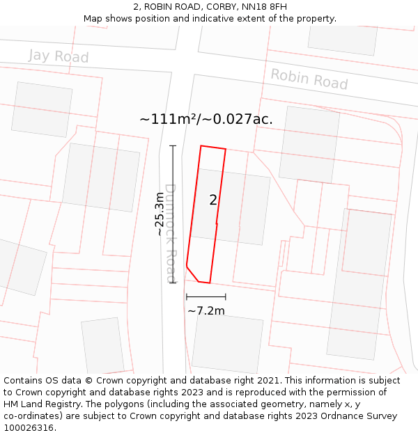 2, ROBIN ROAD, CORBY, NN18 8FH: Plot and title map