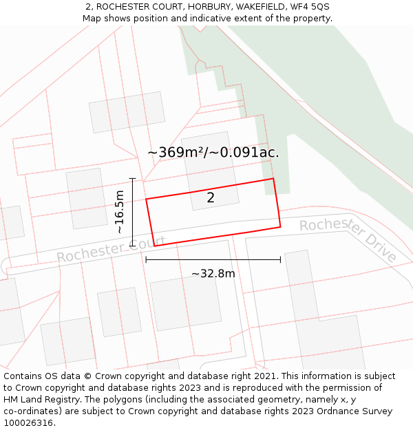 2, ROCHESTER COURT, HORBURY, WAKEFIELD, WF4 5QS: Plot and title map