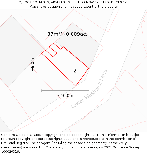 2, ROCK COTTAGES, VICARAGE STREET, PAINSWICK, STROUD, GL6 6XR: Plot and title map