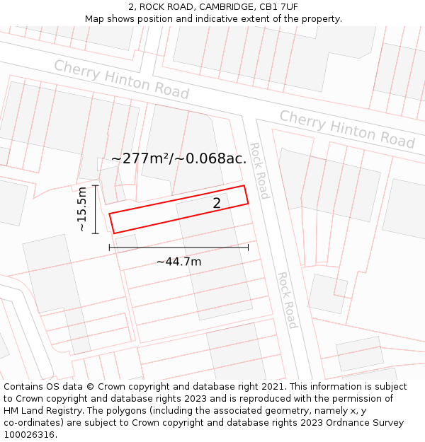 2, ROCK ROAD, CAMBRIDGE, CB1 7UF: Plot and title map