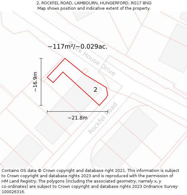 2, ROCKFEL ROAD, LAMBOURN, HUNGERFORD, RG17 8NG: Plot and title map