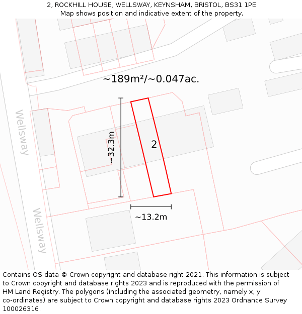 2, ROCKHILL HOUSE, WELLSWAY, KEYNSHAM, BRISTOL, BS31 1PE: Plot and title map