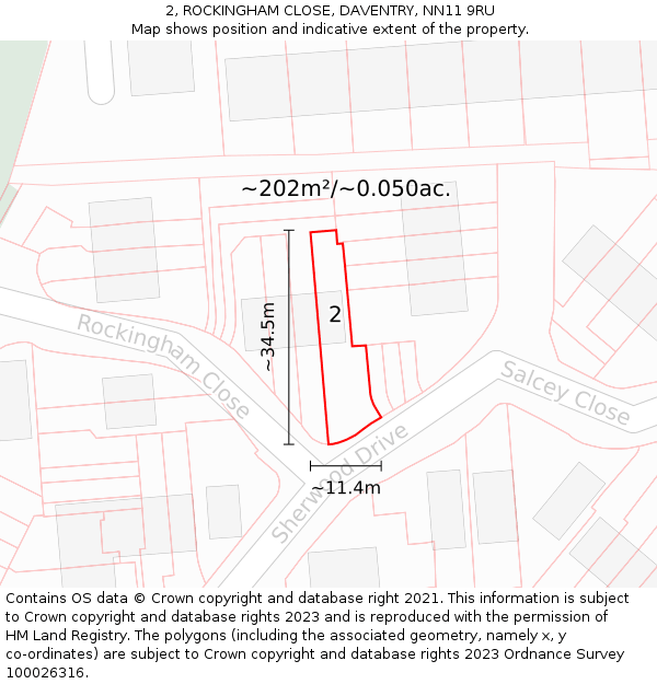 2, ROCKINGHAM CLOSE, DAVENTRY, NN11 9RU: Plot and title map
