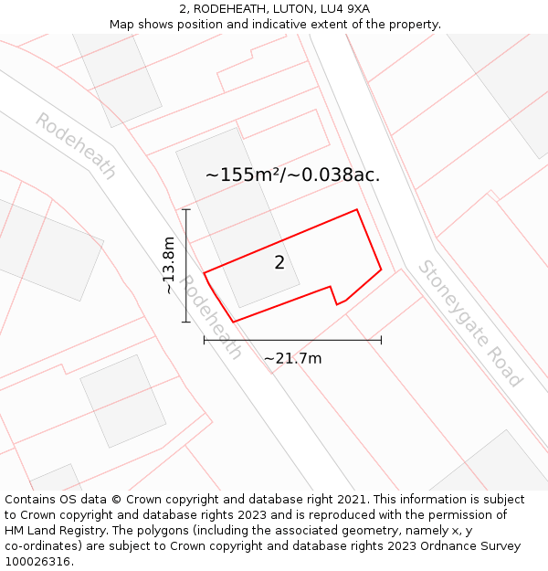 2, RODEHEATH, LUTON, LU4 9XA: Plot and title map