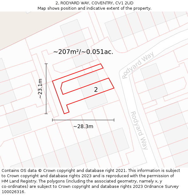 2, RODYARD WAY, COVENTRY, CV1 2UD: Plot and title map