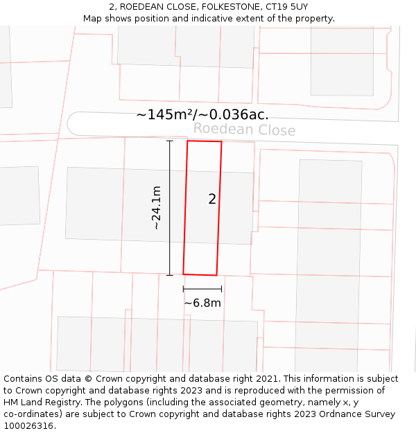 2, ROEDEAN CLOSE, FOLKESTONE, CT19 5UY: Plot and title map