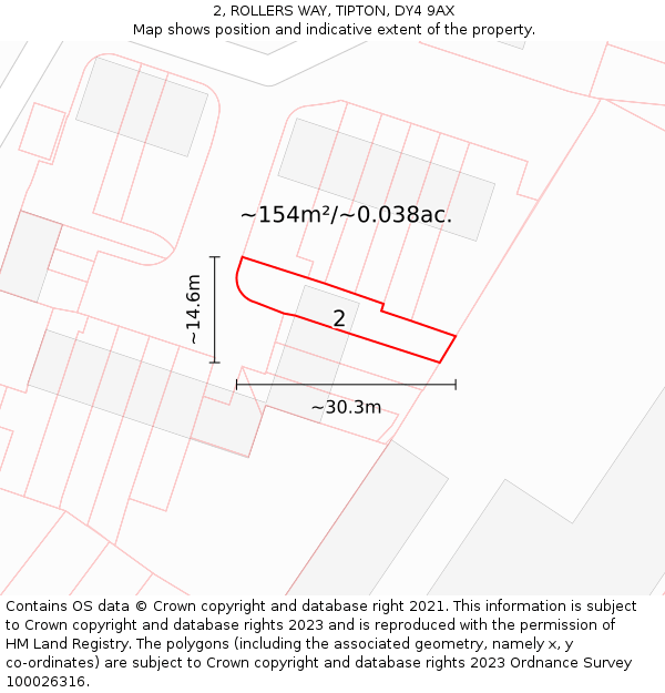 2, ROLLERS WAY, TIPTON, DY4 9AX: Plot and title map