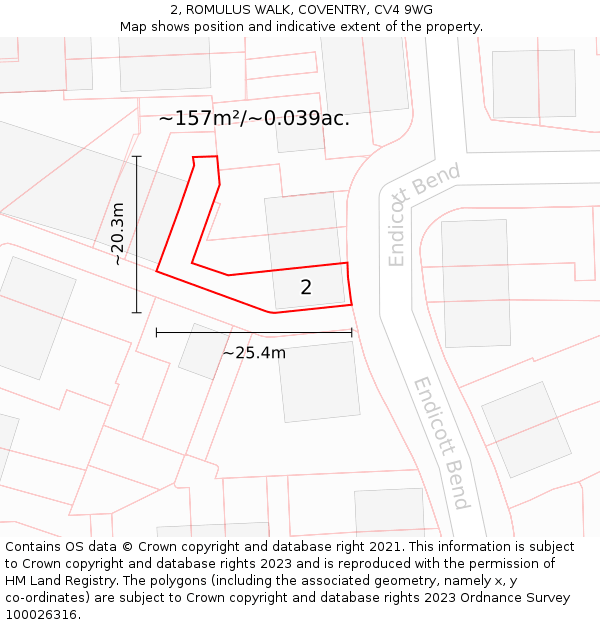 2, ROMULUS WALK, COVENTRY, CV4 9WG: Plot and title map