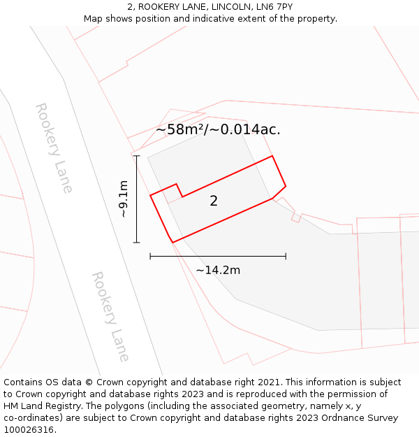 2, ROOKERY LANE, LINCOLN, LN6 7PY: Plot and title map