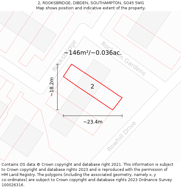 2, ROOKSBRIDGE, DIBDEN, SOUTHAMPTON, SO45 5WG: Plot and title map
