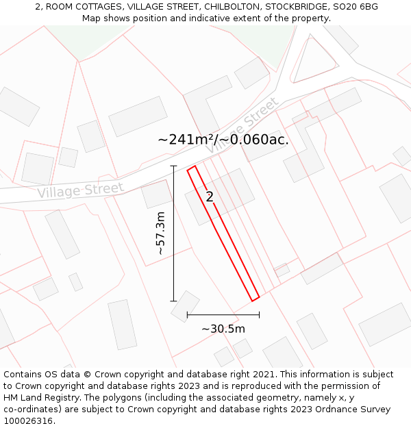 2, ROOM COTTAGES, VILLAGE STREET, CHILBOLTON, STOCKBRIDGE, SO20 6BG: Plot and title map