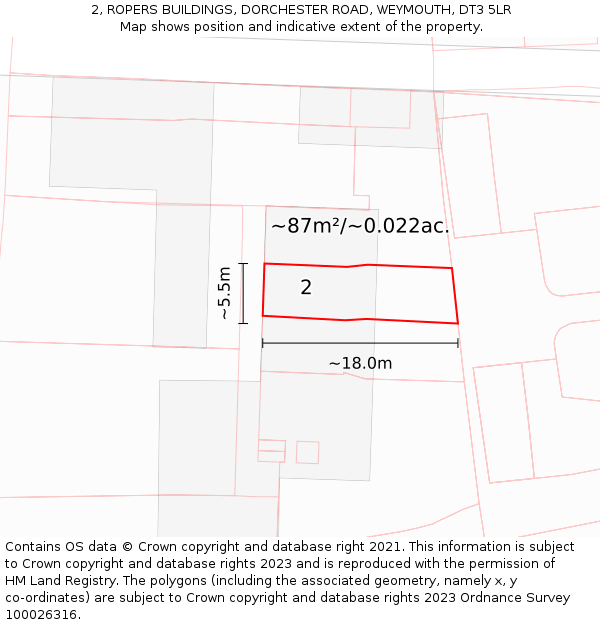 2, ROPERS BUILDINGS, DORCHESTER ROAD, WEYMOUTH, DT3 5LR: Plot and title map