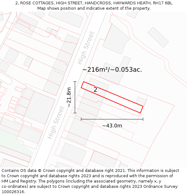 2, ROSE COTTAGES, HIGH STREET, HANDCROSS, HAYWARDS HEATH, RH17 6BL: Plot and title map