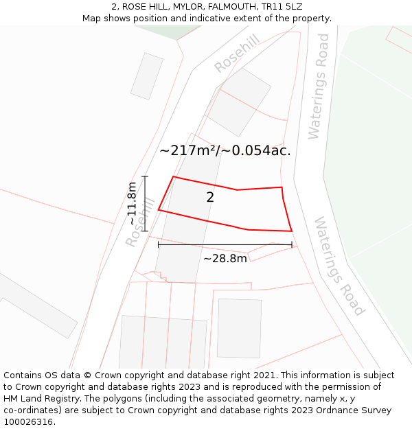 2, ROSE HILL, MYLOR, FALMOUTH, TR11 5LZ: Plot and title map