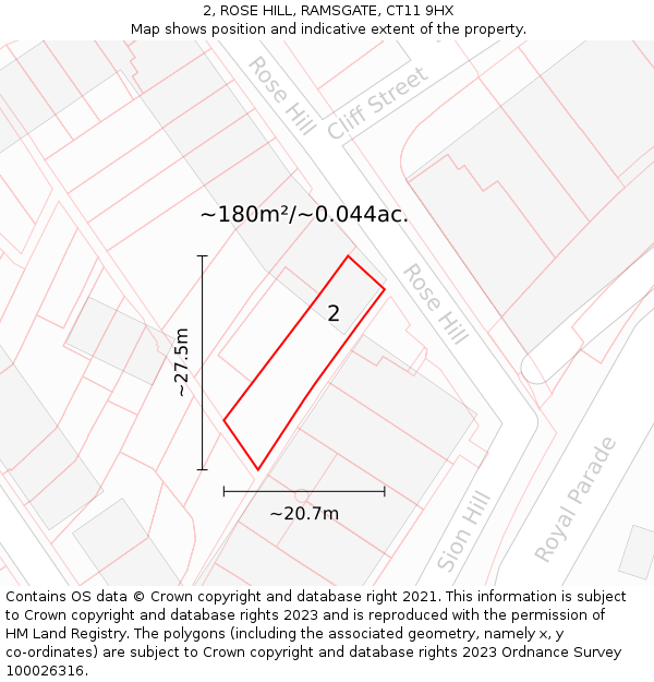 2, ROSE HILL, RAMSGATE, CT11 9HX: Plot and title map