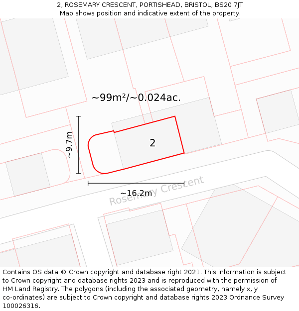 2, ROSEMARY CRESCENT, PORTISHEAD, BRISTOL, BS20 7JT: Plot and title map