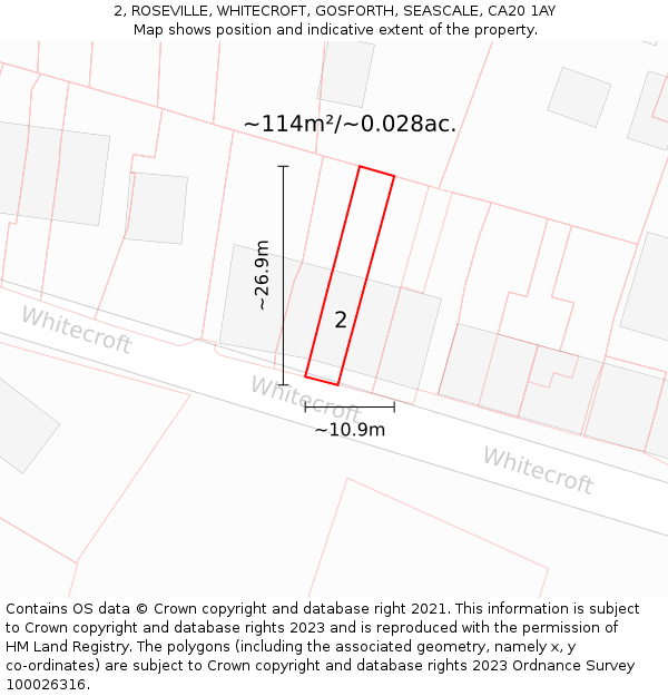 2, ROSEVILLE, WHITECROFT, GOSFORTH, SEASCALE, CA20 1AY: Plot and title map
