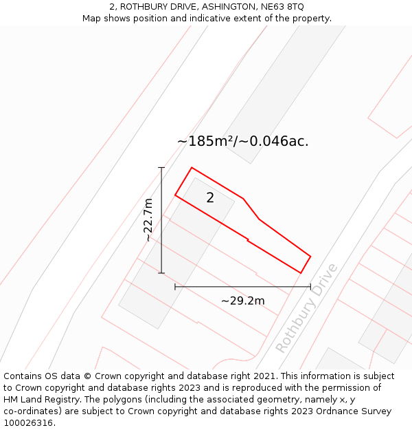 2, ROTHBURY DRIVE, ASHINGTON, NE63 8TQ: Plot and title map
