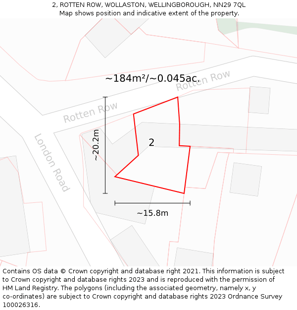 2, ROTTEN ROW, WOLLASTON, WELLINGBOROUGH, NN29 7QL: Plot and title map
