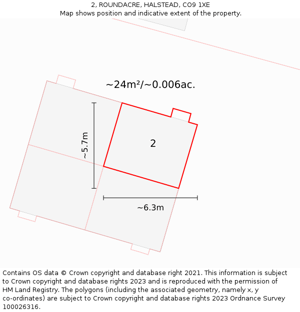 2, ROUNDACRE, HALSTEAD, CO9 1XE: Plot and title map