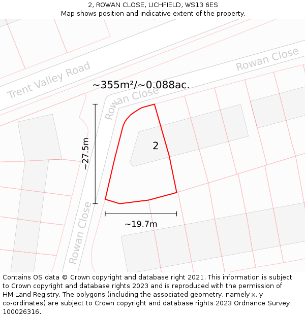 2, ROWAN CLOSE, LICHFIELD, WS13 6ES: Plot and title map