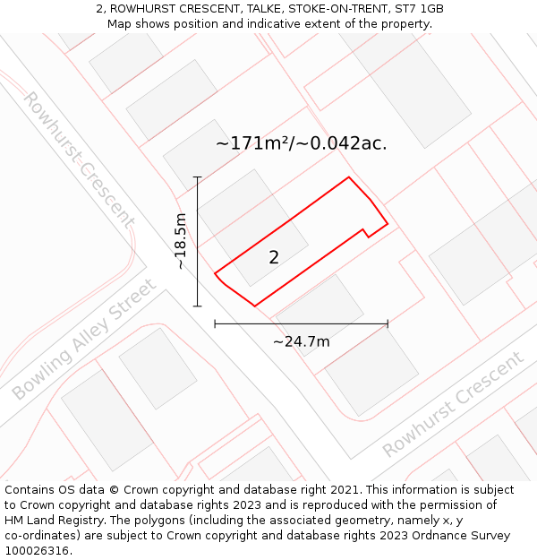 2, ROWHURST CRESCENT, TALKE, STOKE-ON-TRENT, ST7 1GB: Plot and title map