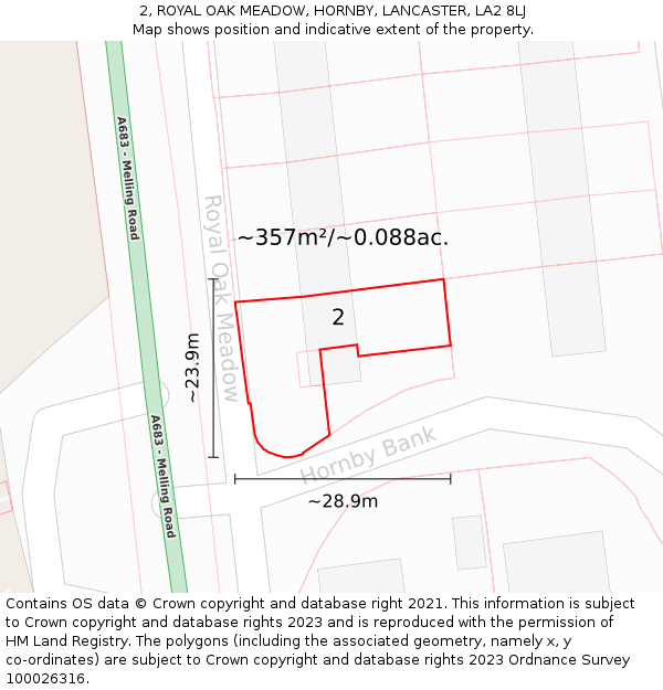 2, ROYAL OAK MEADOW, HORNBY, LANCASTER, LA2 8LJ: Plot and title map