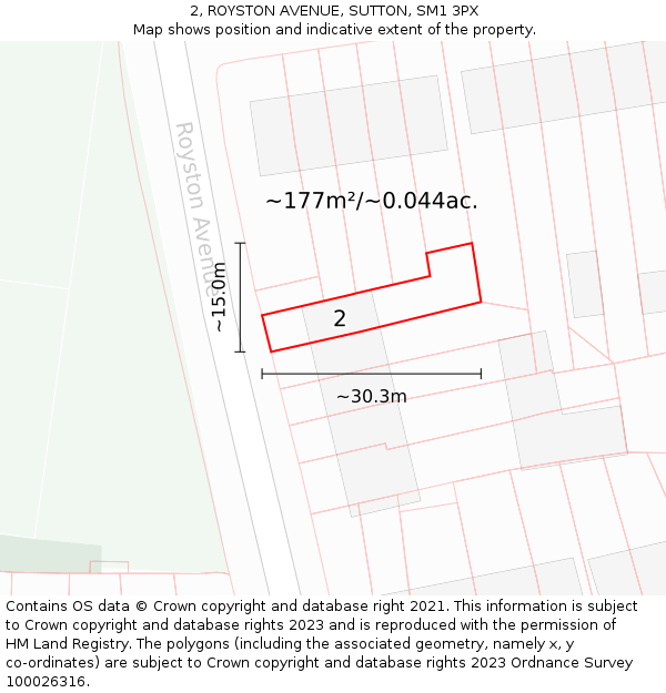 2, ROYSTON AVENUE, SUTTON, SM1 3PX: Plot and title map