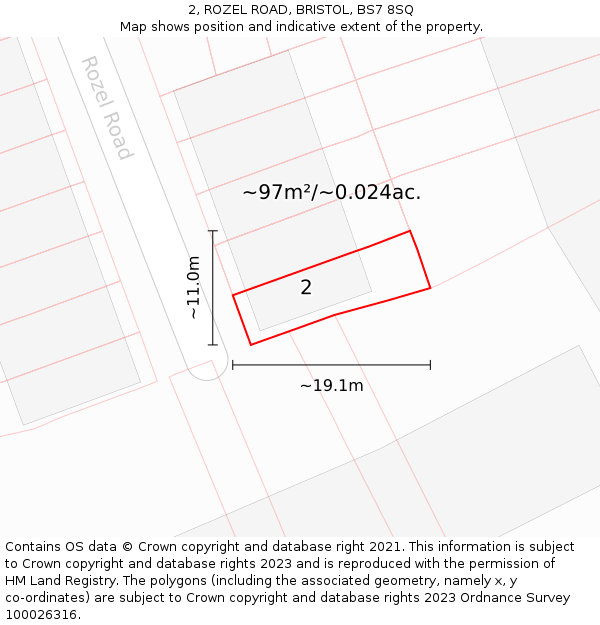 2, ROZEL ROAD, BRISTOL, BS7 8SQ: Plot and title map