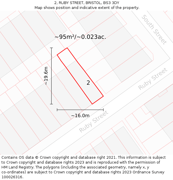 2, RUBY STREET, BRISTOL, BS3 3DY: Plot and title map