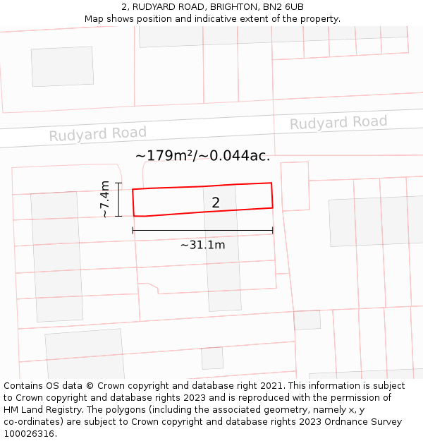 2, RUDYARD ROAD, BRIGHTON, BN2 6UB: Plot and title map