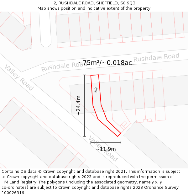2, RUSHDALE ROAD, SHEFFIELD, S8 9QB: Plot and title map