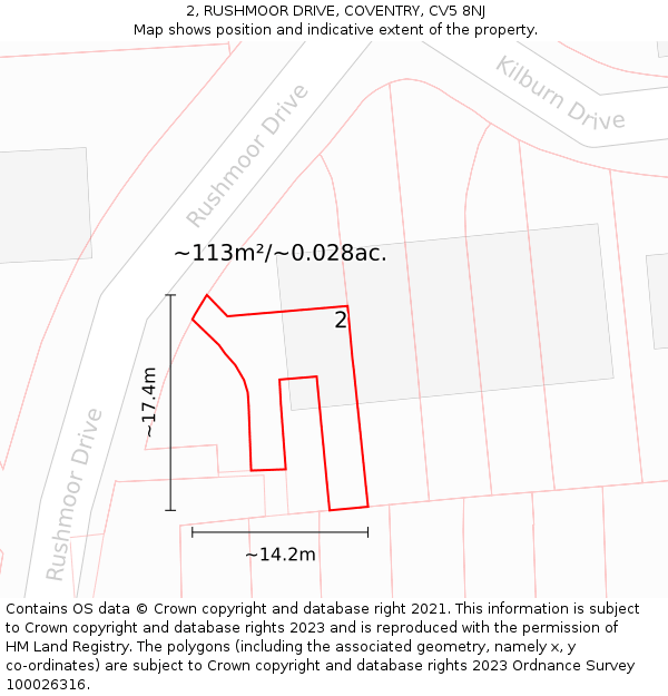 2, RUSHMOOR DRIVE, COVENTRY, CV5 8NJ: Plot and title map