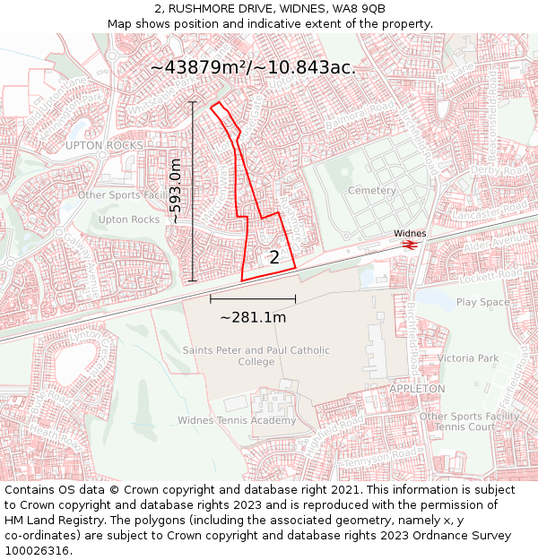 2, RUSHMORE DRIVE, WIDNES, WA8 9QB: Plot and title map
