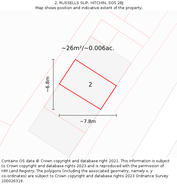2, RUSSELLS SLIP, HITCHIN, SG5 2BJ: Plot and title map