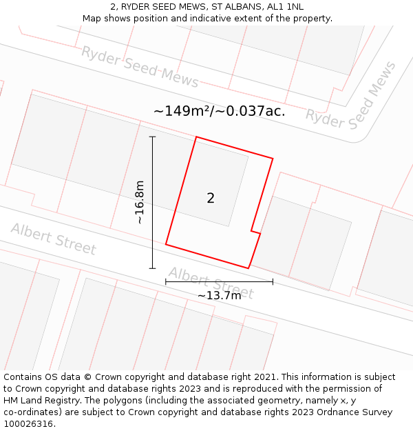 2, RYDER SEED MEWS, ST ALBANS, AL1 1NL: Plot and title map