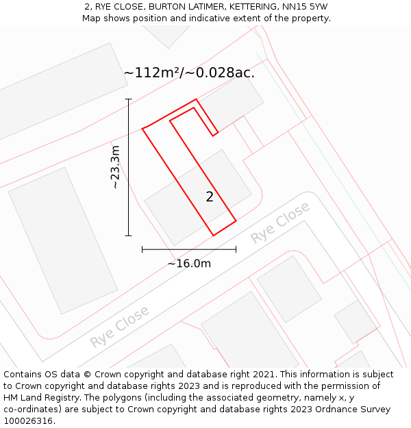 2, RYE CLOSE, BURTON LATIMER, KETTERING, NN15 5YW: Plot and title map